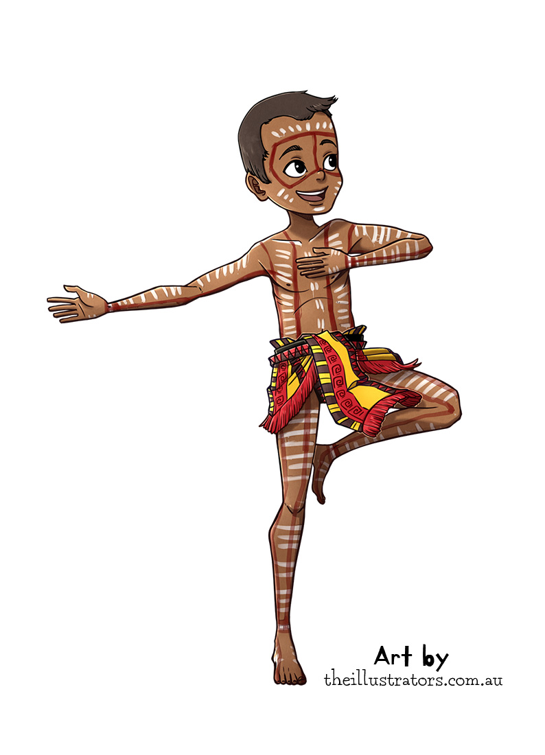 Aboriginal boy doing a corroboree move