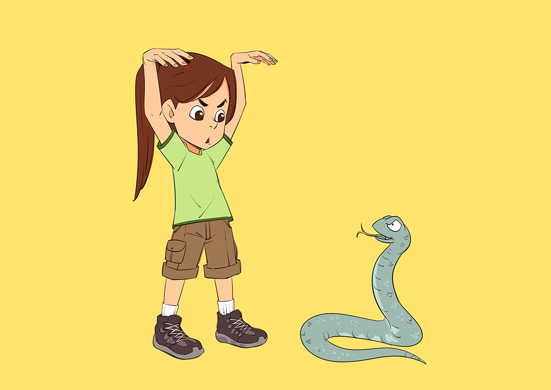 A girl staring down a snake