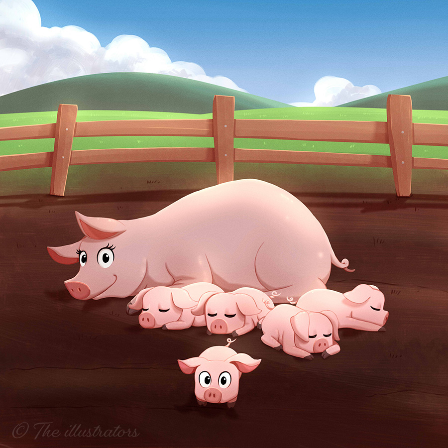 A pig and piglets