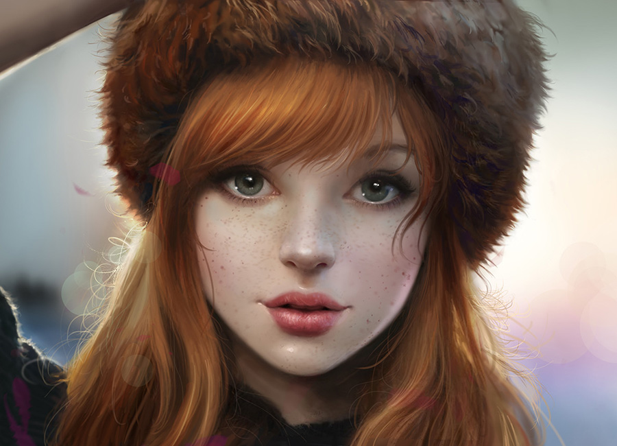 Red haired girl with winter hat