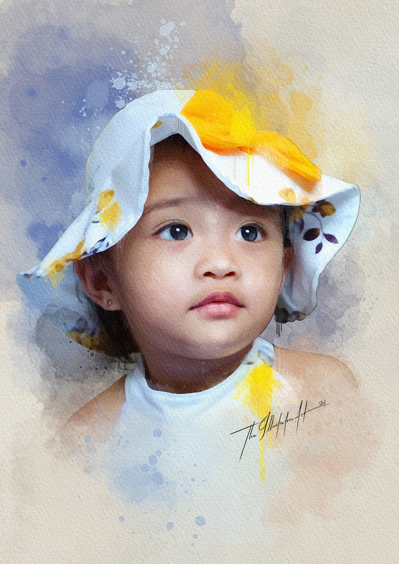 Watercolour portrait of a little girl