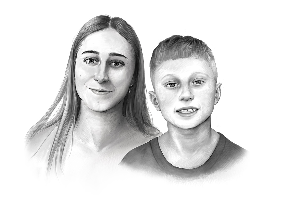 Brother and sister graphite pencil portrait