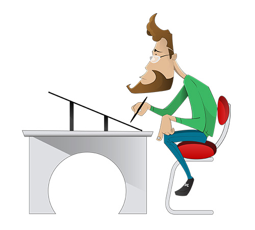 Cartoon of an illustrator drawing on a table