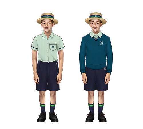 Illustration of a boy and girl in school uniform