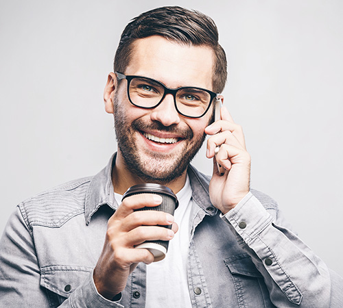 Happy man with coffee