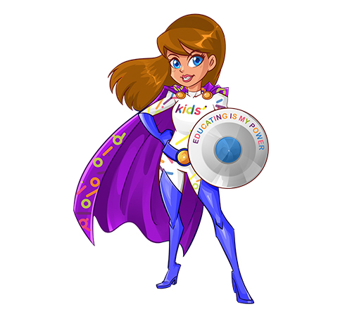 Superhero educator holding a shield